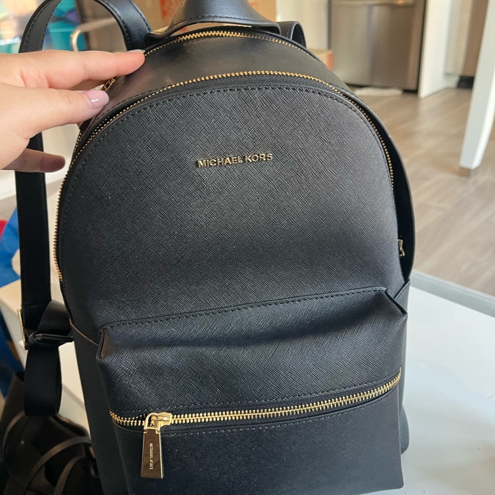 Michael Kors Black Saffiano Backpack with Gold Hardware